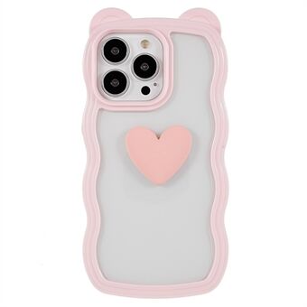 Detachable 2-in-1 Phone Case for iPhone 13 Pro 6.1 inch, Cute Bear Ear Decor Heart-shape Pattern PC+TPU Cell Hybrid Cover