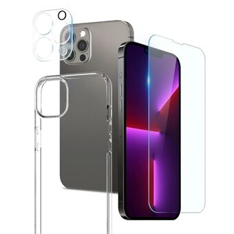 NORTHJO For iPhone 13 Pro 6.1 inch Transparent TPU Phone Case with 9H Tempered Glass Rear Lens Cover Screen Protector