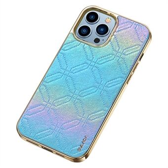 SULADA for iPhone 13 Pro 6.1 inch Imprinted Colorful PU Leather Coated TPU Back Shell Electroplating Edge Mobile Phone Cover