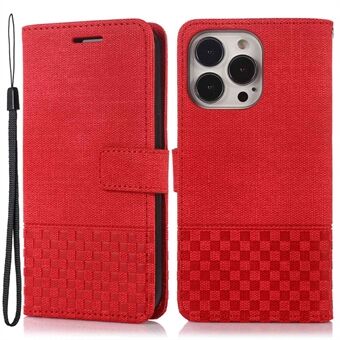 For iPhone 13 Pro 6.1 inch Cloth Texture PU Leather Foldable Stand Case Phone Wallet Protective Cover with RFID Blocking Function