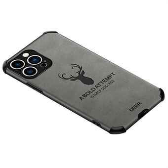 For iPhone 13 Pro 6.1 inch Four Corner Drop-proof Cloth Texture Case Wear-resistant Deer Pattern Imprinting Leather Coated TPU Phone Protector