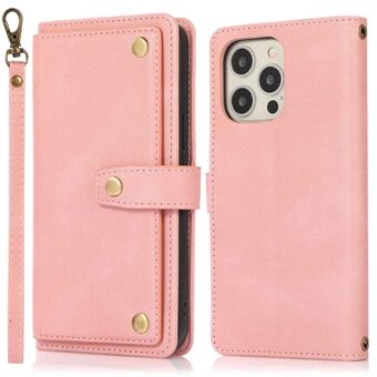 For iPhone 13 Pro 6.1 inch Phone Wallet Cover Stand Anti-scratch PU Leather Phone Case with Multiple Card Slots