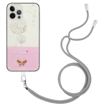 For iPhone 13 Pro 6.1 inch Embossed Lacquered Butterfly TPU Case Slim Fit Design Protective Phone Cover with Lanyard