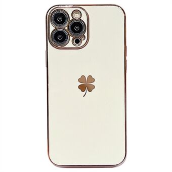 Anti-fall Phone Cover For iPhone 13 Pro 6.1 inch, 6D Electroplating Four-leaf Clover Decor Shockproof Soft TPU Phone Case