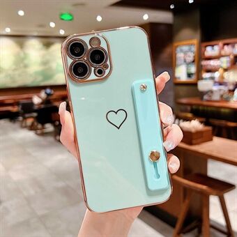 Anti-fall Phone Case for iPhone 13 Pro 6.1 inch, Scratch-resistant Heart Pattern Electroplating TPU Phone Cover with Kickstand