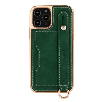 VIETAO For iPhone 13 Pro 6.1 inch Anti-scratch Phone Case Kickstand Electroplating Phone Protective Cover with Card Slot and Lanyard