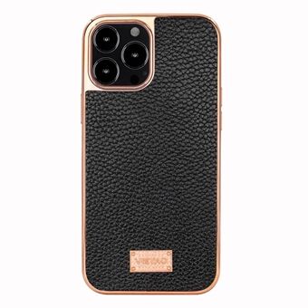 VIETAO For iPhone 13 Pro 6.1 inch Anti-fall Electroplating Phone Case Wear-resistant Litchi Texture Phone Hybrid Cover