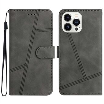 For iPhone 13 Pro 6.1 inch Vintage PU Leather Phone Cover, Skin-touch Feeling Lines Imprinted Flip Stand Shell Case with Wallet