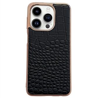 Shockproof Nano Electroplating Shell for iPhone 13 Pro 6.1 inch Crocodile Texture Genuine Cowhide Leather Coated TPU+PC Case