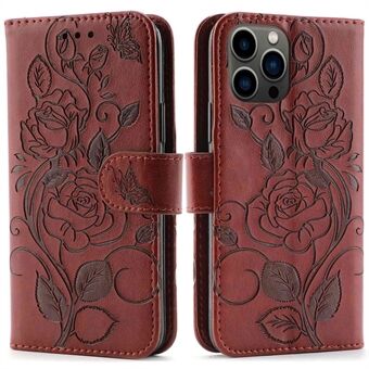 Drop-proof Phone Case For iPhone 13 Pro 6.1 inch, Imprinted Roses PU Leather Flip Wallet Cover Stand Scratch-resistant Magnetic Clasp Phone Shell