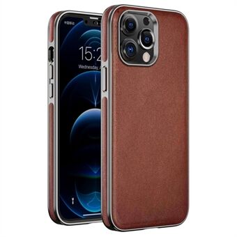 For iPhone 13 Pro 6.1 inch PU Leather Coated TPU Phone Shell Case Business Electroplating Anti-fingerprint Mobile Phone Cover