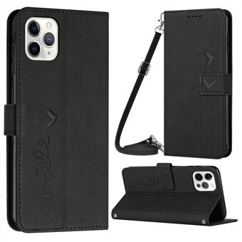 Stand Case for iPhone 13 Pro 6.1 inch, Shockproof Heart Shape Imprinted Wallet Skin-touch Feeling PU Leather Phone Cover with Shoulder Strap