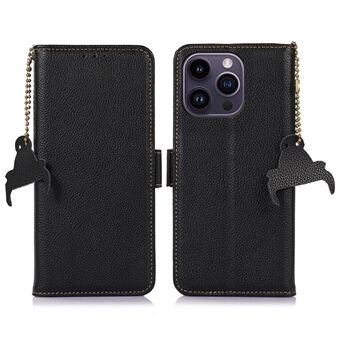 Shockproof Case for iPhone 13 Pro 6.1 inch RFID Blocking Genuine Leather Cover Side Magnetic Closure Wallet Phone Case with Stand / Chain Decoration