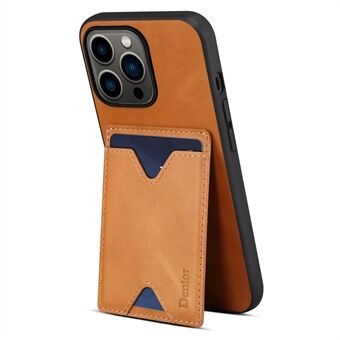 DENIOR Shockproof Cover for iPhone 13 Pro 6.1 inch Anti-Scratch Phone Case Genuine Leather TPU Hard PC Case with Card Holder / Kickstand