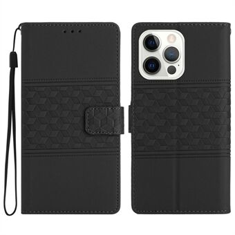 For iPhone 13 Pro 6.1 inch Retro Imprinted Pattern Stand Wallet Flip Leather Phone Case Skin-friendly Protective Phone Cover with Strap