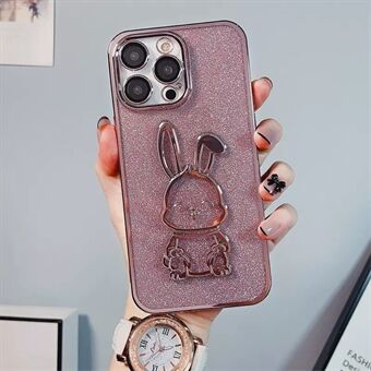 For iPhone 13 Pro 6.1 inch Cute Rabbit Glitter Electroplating Back Case Full Camera Lens Protection Soft TPU Anti-Scratch Phone Cover