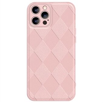 For iPhone 13 Pro 6.1 inch Collision Resistant Rhombus Imprinted PU Leather Coated PC+TPU Phone Cover Back Shell