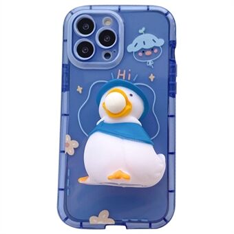 For iPhone 13 Pro 6.1 inch 3D Squishy Duck Decor Noctilucent Luminous Phone Case Flexible TPU Cover