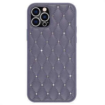 Protective Case for iPhone 13 Pro 6.1 inch, Rhinestone Decor Rhombus Texture PU Leather+TPU Phone Cover Shockproof Back Shell