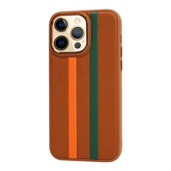 For iPhone 13 Pro 6.1 inch Shockproof Four Corners Airbag Stripes Pattern PU Leather Coated TPU Case Back Cover with Metal Button