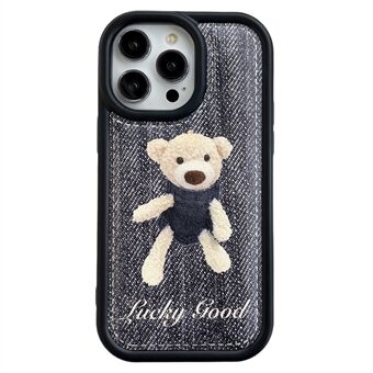 For iPhone 13 Pro 6.1 inch Anti-drop Phone Back Cover Cotton Pad Bear TPU + Cloth Protective Phone Case