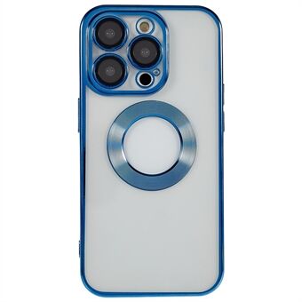 For iPhone 13 Pro 6.1 inch CD Texture Ring Logo Hole Design Phone Case Clear TPU Electroplating Edges Protective Cover with Built-in PC Lens Film