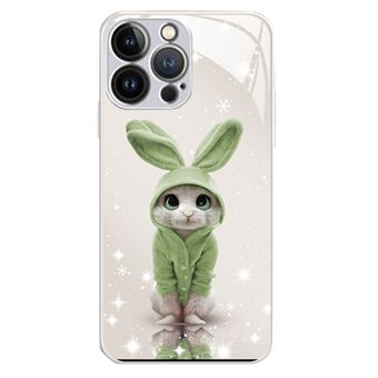 Mobile Phone Case for iPhone 13 Pro 6.1 inch, Anti-Scratch Tempered Glass+TPU Shockproof Rabbit Pattern Printing Cell Phone Cover