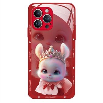 For iPhone 13 Pro 6.1 inch Phone Case Tempered Glass TPU Anti-Fading Princess Rabbit Pattern Printing Phone Protector Back Shell