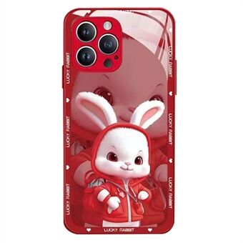 For iPhone 13 Pro 6.1 inch Back Cover, Cartoon Rabbit with Backpack Shock-absorbing Tempered Glass+TPU Phone Protective Case