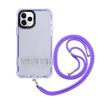 For iPhone 13 Pro 6.1 inch Transparent Phone Case Kickstand TPU + PC Anti-drop Protective Cover with Lanyard