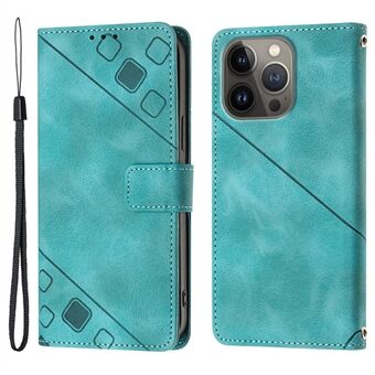 PT005 YB Imprinting Series-6 Leather Shell for iPhone 13 Pro 6.1 inch Anti-fall Skin Touch Stand Wallet Case