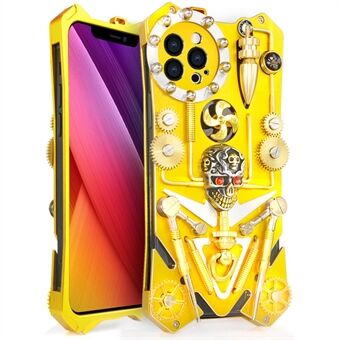 For iPhone 13 Pro 6.1 inch Armor Metal Phone Case Shockproof Steampunk Mechanical Gear Phone Cover - Gold