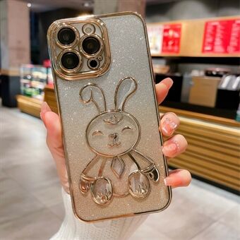 For iPhone 13 Pro 6.1 inch Glitter Cute Rabbit TPU Cover Electroplating Drop-proof Phone Case with Lens Film