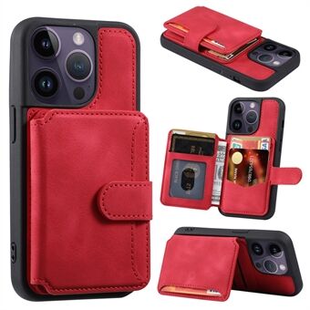 For iPhone 13 Pro RFID Blocking Phone Case Leather Coated TPU Cover with Wallet Kickstand