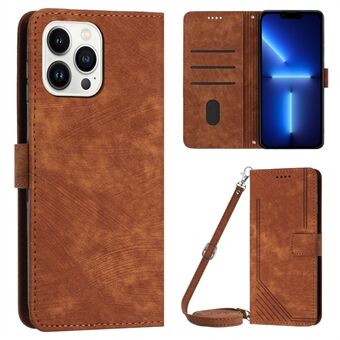 For iPhone 13 Pro 6.1 inch PU Leather Skin-touch Phone Case Lines Imprinted Wallet Stand Flip Cover