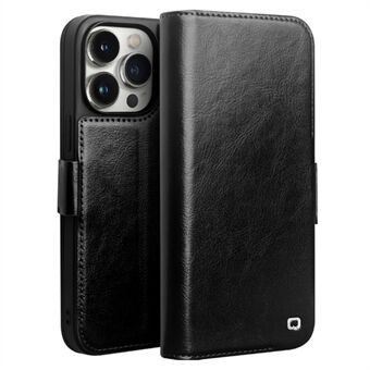 QIALINO For iPhone 13 Pro 6.1 inch Wallet Phone Case Genuine Cow Leather Stand Magnetic Cover