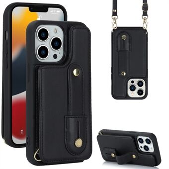 Card Holder Phone Cover for iPhone 13 Pro , Wristband Kickstand Leather+TPU Phone Case