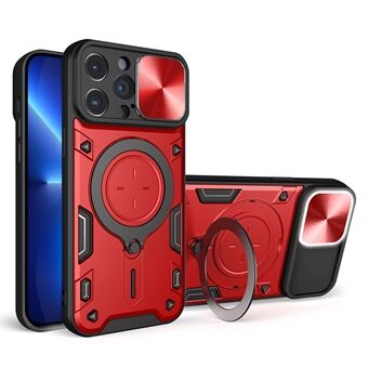 For iPhone 13 Pro 6.1 inch Slide Camera Lid Mobile Case Free Rotation Kickstand PC + TPU Cover