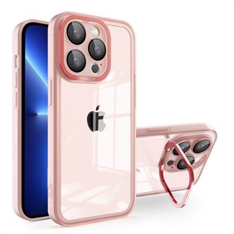 For iPhone 13 Pro Acrylic+PC+TPU Phone Case Camera Frame Kickstand Matte Clear Cover with Glass Lens Film