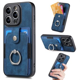 For iPhone 13 Pro Ring Kickstand Phone Case PU Leather Coated PC+TPU Card Slot Cover