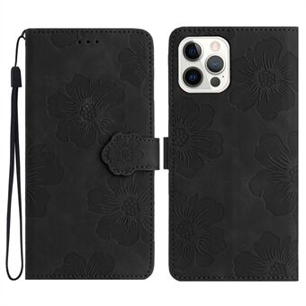 For iPhone 13 Pro 6.1 inch PU Leather Flip Stand Cover Flowers Imprinted Phone Case with Wallet