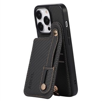 ABEEL Style 03 For iPhone 13 Pro PU Leather+TPU Kickstand Cover RFID Blocking Card Slot Carbon Fiber Texture Phone Case