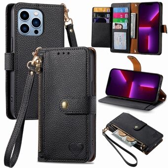 RFID Blocking Stand Phone Cover for iPhone 13 Pro , Zipper Pocket PU Leather Wallet Case