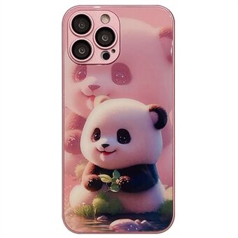 For iPhone 13 Pro Cute Panda Pattern Printing Tempered Glass+TPU Phone Case with Lens Film