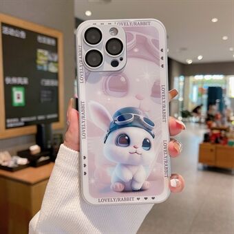 Anti-drop Phone Cover for iPhone 13 Pro Rabbit Pilot Pattern Printing Tempered Glass+TPU Case with Lens Film