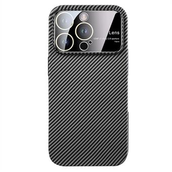 For iPhone 13 Pro 6.1 inch PC Phone Case Carbon Fiber Texture Phone Shell with Lens Glass Film