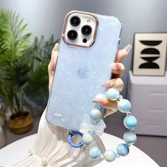 For iPhone 13 Pro 6.1 inch TPU+PC Cover IMD Shell Pattern Phone Case with Pearl Hand Chain