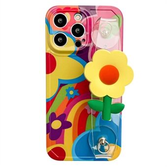 For iPhone 13 Pro TPU Phone Case Flower Decor Transparent Wristband Pattern Printed Phone Cover