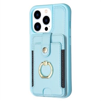 BF27 For iPhone 13 Pro Ring Kickstand Case PU Leather Coated TPU Phone Cover with Card Holder