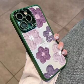 Phone Back Case for iPhone 13 Pro 6.1 inch Glitter Camera Ring Oil Painting Flowers TPU Cover with Lens Film